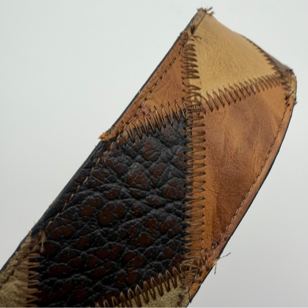 Vintage Tony Lama Patchwork Diamond Quilted Leather Belt Ornate Buckle Size 32 - Picture 10 of 14